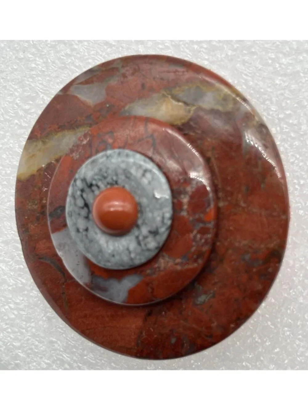 Artisan Crafted Red Jasper Spotted Jasper Stone Brooch of 4 Layers and Signed Cd